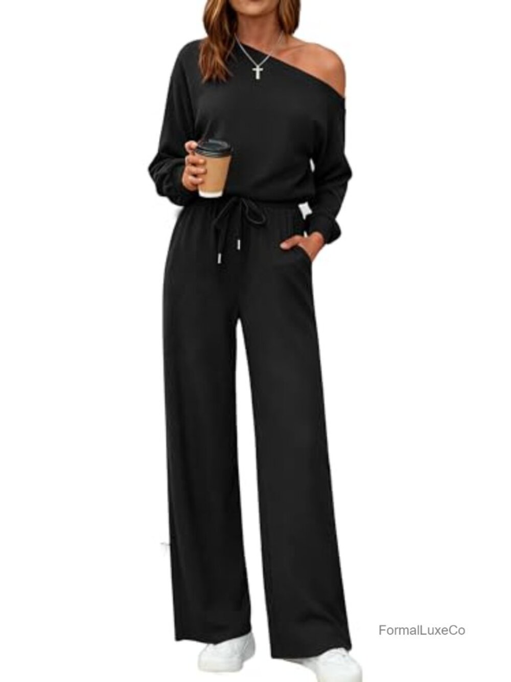 Long Sleeve One Shoulder Wide Leg Jumpsuit Romper